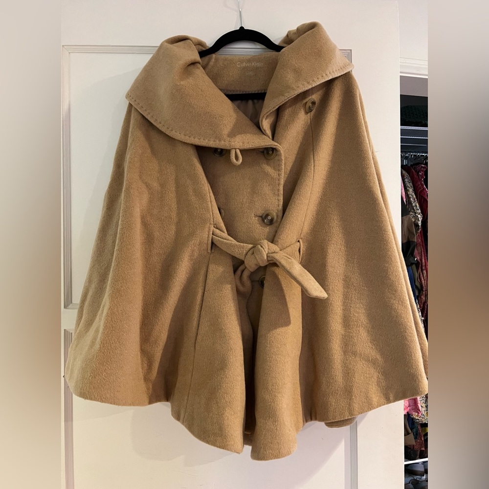 Calvin Klein womens tie front wool cape